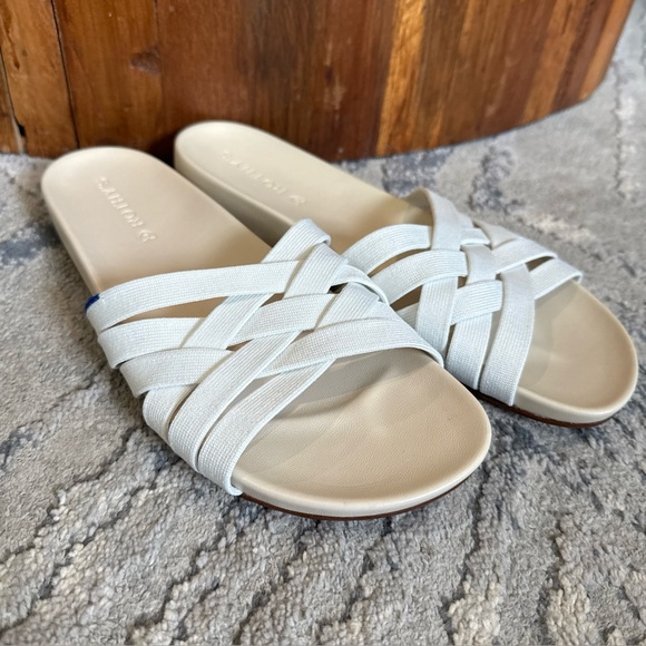 Rothy’s  Crossover Woven SEASHELL Fringe Slide Sandals Size 9.5 - Picture 1 of 8